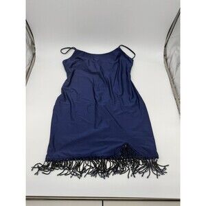 City Vibe Scoop Neck Beaded Fringe Trim Hem Slip Mini Dress Blue 13/14